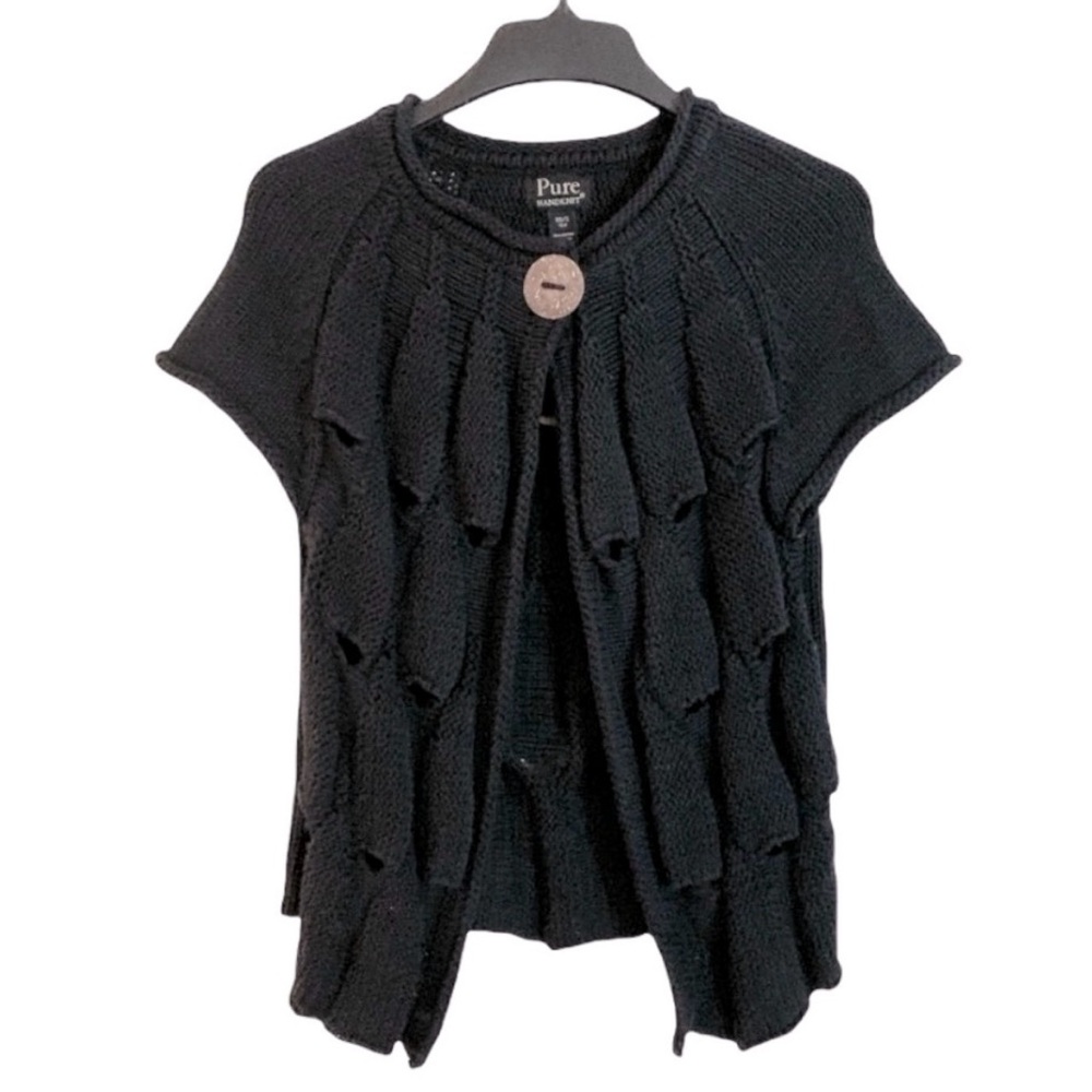 Pure Handknit Short Sleeve Ruffled Cardigan 100% Cotton